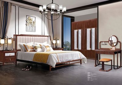 新中式乌金木255#床、268#床头柜、161#妆台