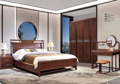 新中式乌金木252#床、266#床头柜、161#妆台